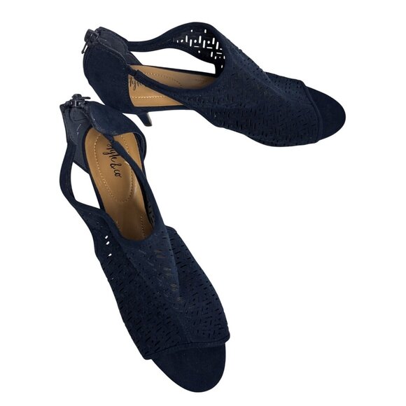 Style And Co. Womens Navy Blue Peep Toe Laser-Cut Heels Back Zipper Closure size - Picture 2 of 8